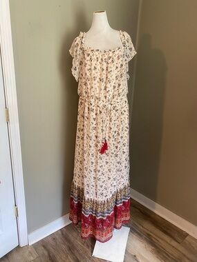 Xhilaration Cream Floral Trim Maxi Dress - 2X